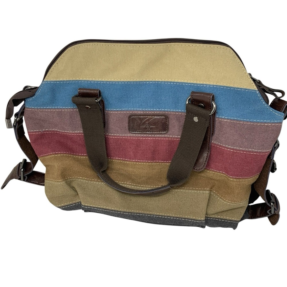 K2 Classic‎ Canvas Bag Crossbody Satchel Handles Color Block Stripes Boho Hippie